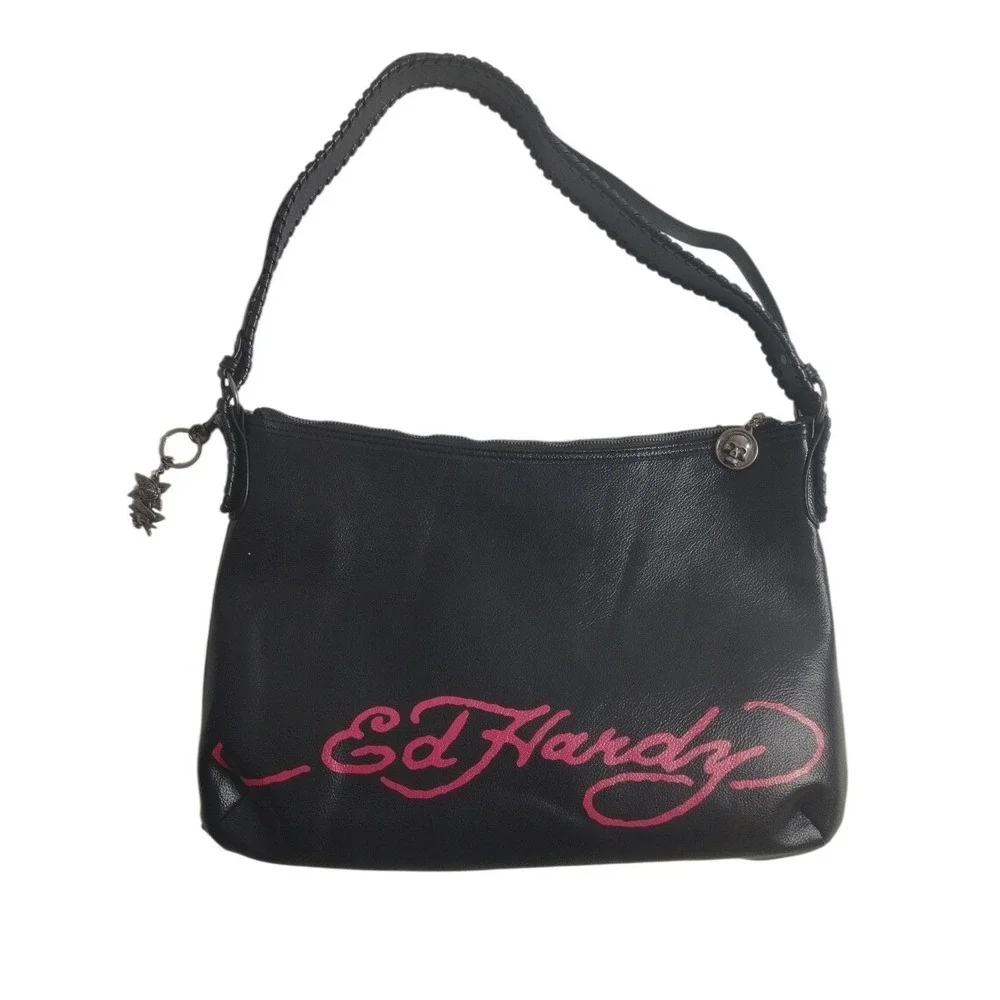 Ed Hardy Hobo Bag Skull Roses Rhinestone Denim‎ Leather Shoulder Bag Women